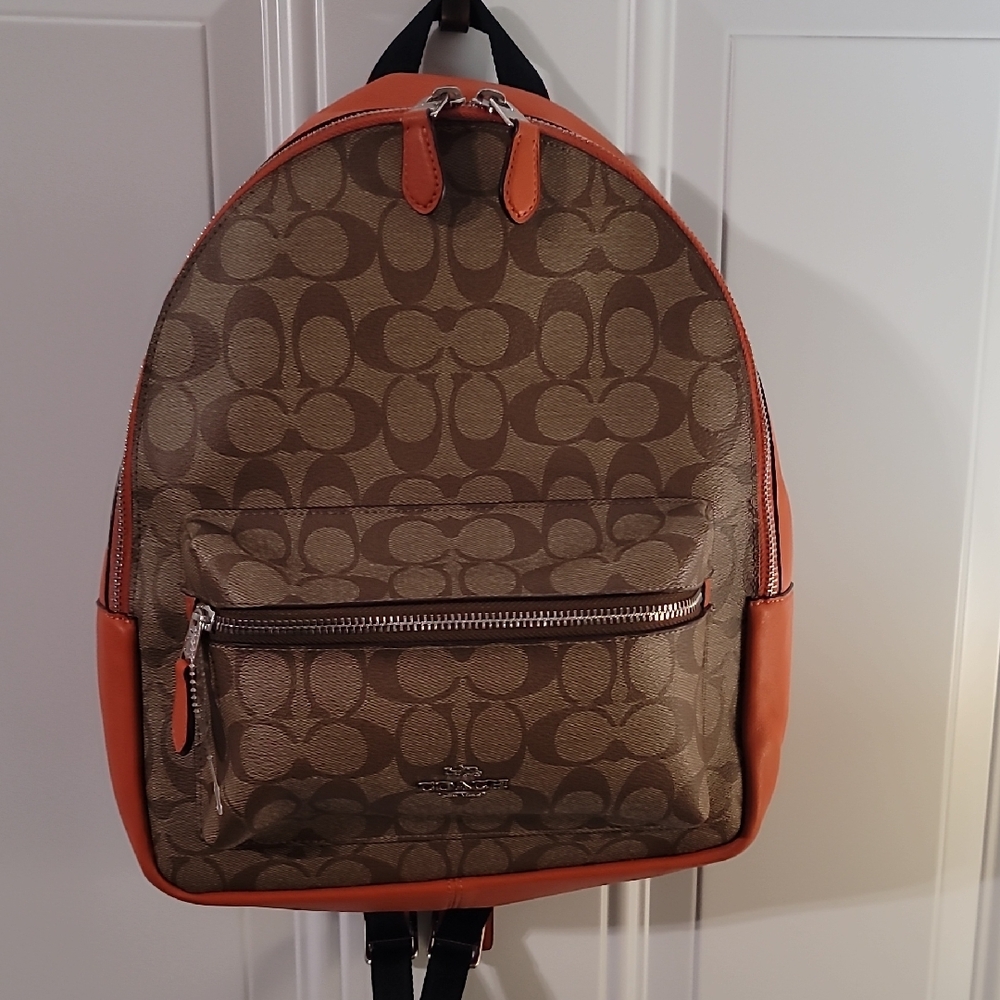 Coach Signature Brown and Orange Medium Backpack